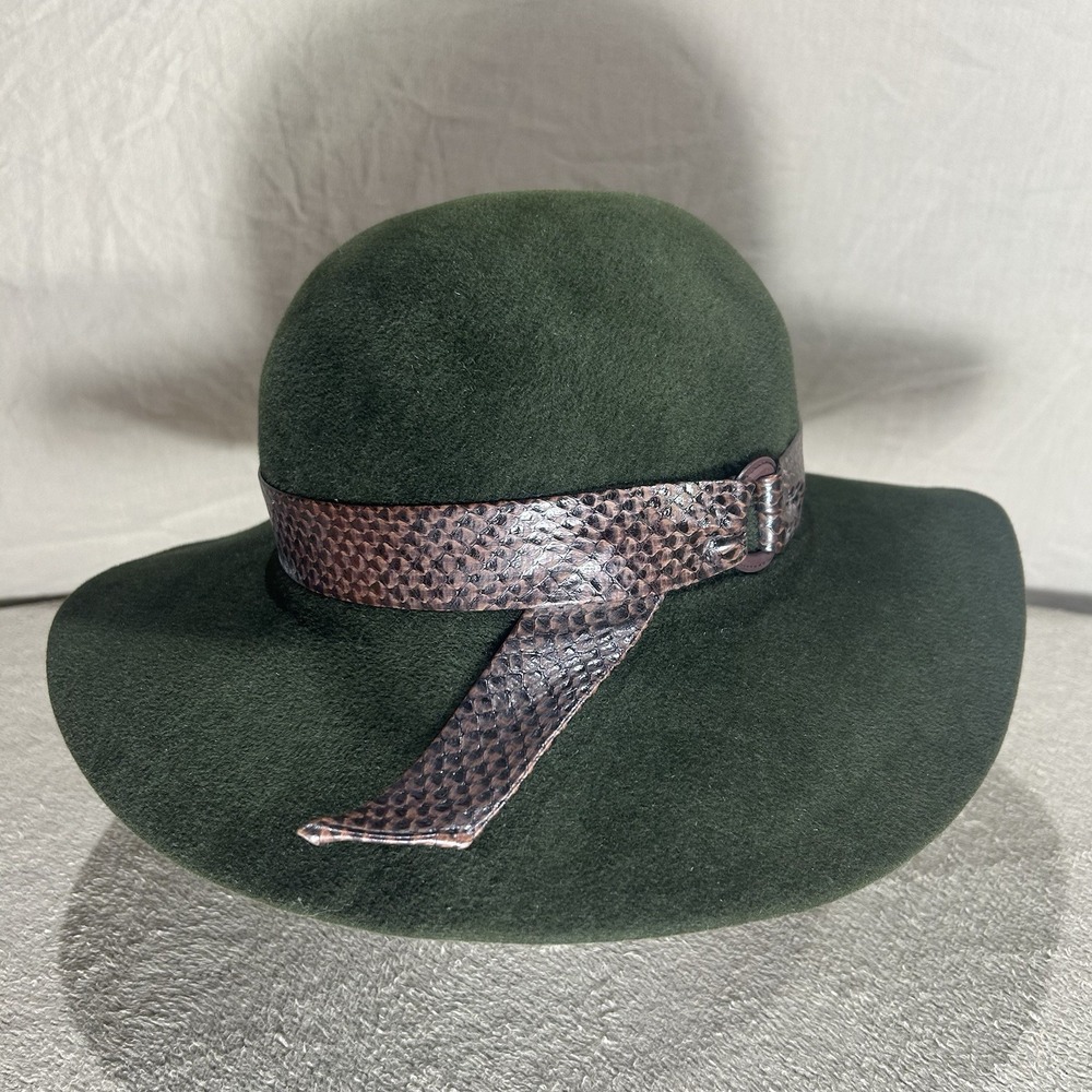 Vintage Betmar New York Green Felt Floppy Hat Faux Snakeskin Band Union USA